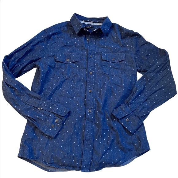 MENS forever 21 fitted blue polka dot casual shirt size small - Picture 1 of 4